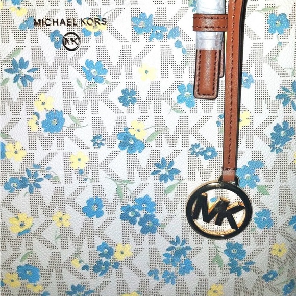 MICHAEL KORS JET SET CHARM MEDIUM CARRYALL TOTE MK Logo Vanilla/Lugg Floral - Picture 7 of 7
